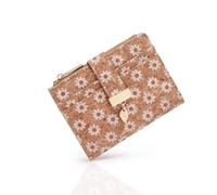 Pomelo Best Petit portefeuille pour femme, imprimé léopard, cuir végétalien texturé et protection RFID, design compact avec pendentif en forme de feuille, marguerite