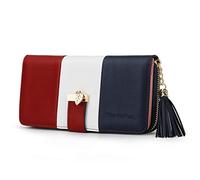 Pomelo Best Portefeuille Femme Cuir Porte Monnaie Porte-chéquiers Porte-Cartes pour 12 Cartes, Classique (Rayé, Rouge Blanc Bleu)