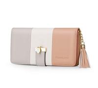 Pomelo Best Portefeuille Femme Cuir Porte Monnaie Porte-chéquiers Porte-Cartes pour 12 Cartes, Classique (Rayé, Café Léger)