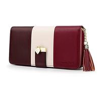 Pomelo Best Portefeuille Femme Cuir Porte Monnaie Porte-chéquiers Porte-Cartes pour 12 Cartes, Classique (Rayé, Rouge Bourguignon)