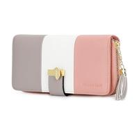 Pomelo Best Portefeuille Femme Cuir Porte Monnaie Porte-chéquiers Porte-Cartes pour 12 Cartes, Classique (Rayé, Gris Blanc Rose)
