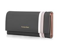 Pomelo Best Portefeuille pour Femme en Cuir Synthétique avec Bloqueur RFID avec de Nombreux Compartiments pour Cartes et Porte à Monnaie, Classique (Gris)