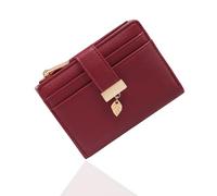 Pomelo Best Portefeuille RFID pour Femmes - Petit Portefeuille à Deux Volets en Cuir Végan avec Poche Zippée pour Pièces et Fenêtre ID - Portefeuille Compact avec Breloque Feuille pour Femmes, Rouge