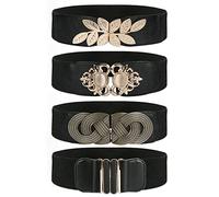 Pomeloone Ceinture élastique Large pour Femmes, 4 Pièces Ceintures de Taille élastiques Noires Vintage pour Femmes, Large Ceinture Rétro, pour un Tour de Taille de 95-115cm