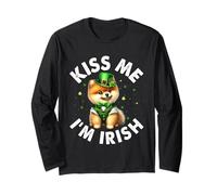 Pomeranian Dog Lovers Kiss Me I'm Irish Tee St Patrick Day Manche Longue