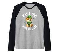 Pomeranian Dog Lovers Kiss Me I'm Irish Tee St Patrick Day Manche Raglan