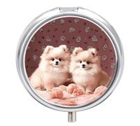 Pomeranians Puppies and Point - Pilulier rond à 3 compartiments - Organisateur de médicaments décoratif portable pour poche ou sac à main - Organisation des vitamines