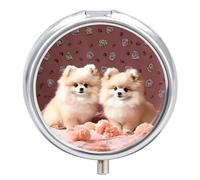 Pomeranians Puppies and Point - Pilulier rond à 3 compartiments - Organisateur de médicaments décoratif portable pour poche ou sac à main - Organisation des vitamines