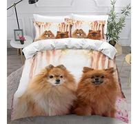 MEVASA Poméranien Housse de Couette 200x200 Chiot Mignon Parure de Lit 3 Pièces Enfant GarçOn Fille Ado Ultra Doux Microfibre Ensemble de Literie avec Fermeture éclair