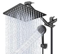 Pomme de douche à eau haute et basse pression avec bras d'extension réglable de 27,9 cm et 5 réglages de douchette, pulvérisateur de douche puissant - Noir mat, 30,5 cm