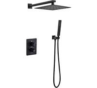 Pomme de douche à effet pluie de 25,4 cm avec pulvérisateur à main, système de douche thermostatique mural, ensemble complet de robinet de salle de bain avec valve et kit de garniture, accessoires de