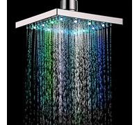 Pomme de douche à effet pluie LED 20,3 cm, rotation romantique, pommeau de douche spa multicolore, lumière LED, pommeau de douche fixe, pas besoin de piles, couleur changeante, carré chromé
