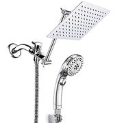 Pomme de douche Chrome, tête de douche de pluie à haute pression carrée de 8 pouces, 5 modes pomme de douche à main avec interrupteur activé/désactivé, bras d'extension réglable de 10 pouces
