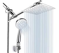 Pomme de douche Chrome, tête de douche de pluie à haute pression de 8 pouces avec 3 modes pomme de douche à main, bras d'extension réglable de 11 pouces, tuyau de 1,5 m