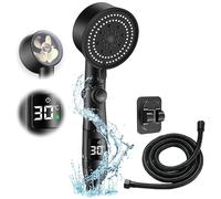 Pomme de Douche économe en Eau, Pommeau de Douche à Température Digitale Douche Anti Calcaire Pommeau Douche Economiseur Universelle Douchette à Main Set 5 Modes Réglable avec Tuyau de 2M