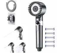Pomme de Douche Filtrante Haute Pression - 4 Modes, Système de Filtration Avancé, Brosses en Silicone, Kit avec Flexible 1,5m & Support Mur, 5 Filtres Anti-Calcaire et Chlore