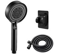 Pomme de douche haute pression, avec 5 modes, contient un support et un tuyau de 1,5 m, pommeau de douche puissant adapté à une faible pression d'eau (noir)