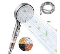 Pomme de douche haute pression avec filtre à eau dure avec 5 modes, pommeau de douche universel à débit puissant avec filtre à perles avec tuyau de 2 m pour eau dure basse pression