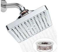 Pomme de douche haute pression avec filtre pour eau dure - Pulvérisateur carré à main supprime et calcaire pour une peau plus douce - 16 cm blanc (argenté)