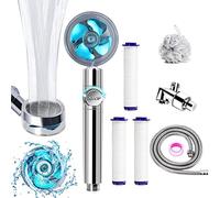 Pomme de douche haute pression, pommeau de douche turbo, pommeau de douche hydrojet avec tuyau/support/filtres en coton et luffa de bain, interrupteur de pause à une touche rotatif à 360 degrés