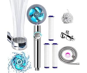 Pomme de douche haute pression, pommeau de douche turbo, pommeau de douche hydrojet avec tuyau/support/filtres en coton et luffa de bain, interrupteur de pause à une touche rotatif à 360 degrés