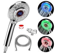 Pomme de douche LED à changement de couleur, pommeau de douche haute pression avec tuyau, pommeau de douche à économie d'eau, avertissement de décoloration, affichage de la température de l'eau, 3