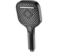Pomme de douche polyvalente avec réglages de brume de pluie et de vagues plus bouton antidérapant pour une utilisation facile à une seule main en couleur grise (noir)