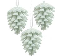 Pomme de pin Déco Pomme de pin Blanc Suspendu 7cm Set de 6 Décorations d'arbre de Noël Givré Paillettes Art