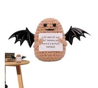 Pomme de terre au crochet mignonne avec carte positive, pomme de terre de soutien émotionnel | Ornements mignons et drôles de de vie émotionnelle et positive - Pomme de terre tricotée en laine