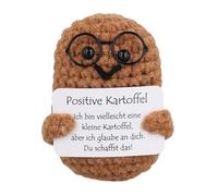 Pomme de Terre Positive, Mini Pomme de Terre Positive Tricotée Créative Mignonne avec des Verres Encourager le Cadeau Tricoté à la Main Drôle de Pomme de Terre Tenant la Carte pour Fête Décor