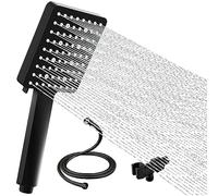 Pomme Douche Haute Pression Main, Poire Douche Pluie avec Bras Extension Réglable Tuyau 59", 6 Modes Pulvérisation, Pomme Douche Étanche Chromée ABS, Noir