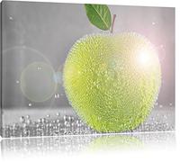 Pomme juteuse vert avec des perles d'eau noir / blanc Taille: 80x60 sur toile, énorme XXL Photos complètement encadrée avec civière, art impression sur murale avec cadre, moins cher que la peinture ou la peinture à l'huile, aucune affiche ou un poster