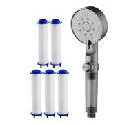 Pommeau de douche | 5 modes de pommeau de douche filtré avec poche | Buses en silicone pour la maison, l'appartement, le camping-car, la salle de bain, le camping, la salle de sport en plein air