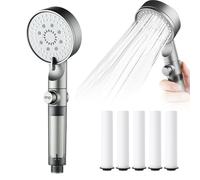 Pommeau de douche à économie d'eau avec fonction d'arrêt 5 modes anti-calcaire et 5 filtres pour eau dure - Pommeau de douche à main efficace pour un confort ultime