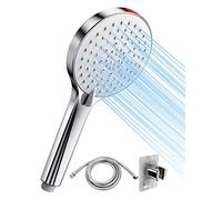 Pommeau de douche à économie d'eau avec tuyau de 1,6 m - SREWOHS 8 L/min - Économe en eau - Économe en énergie - Augmente la pression - Avec Power Wash - Chromé