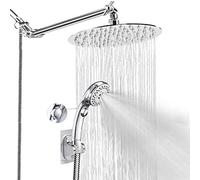 Pommeau de douche à effet pluie 8 pouces avec jet portatif combiné, bras d'extension en laiton 11, pommeau main haute pression chromé 6 réglages for salle bain tuyau et support