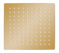 Pommeau de douche à effet pluie carré en acier inoxydable 20 x 20 cm Doré | Buses en silicone calcaire, articulation orientable, montage mural ou plafond, finition or brillant