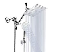 Pommeau de douche à effet pluie haute pression 20,3 cm avec bras d'extension de 11'' - Pommeau de douche réglable anti-fuite avec support réglable en hauteur/angle - Tuyau de 1,5 m, chromé