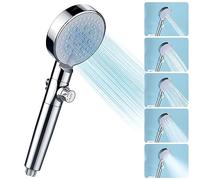 Pommeau de Douche à Haute Pression économie d'eau, Douchette Douche Salle de Bain Réglable à 6 Modes, Pommeau de Douche Anti Calcaire avec arret, Facile à Installer (Argent-A)