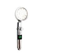 Pommeau de douche à LED avec affichage de la température 3/7 couleurs, ventilateur turbo, hélice, pommeau de douche filtré, arrêt à clé, accessoires de salle de bain(Sliver Temperature)