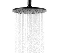 Pommeau de Douche à pluie,Ronde Noir Tete de Douche Pluie 8 Pouces,tete de douche pluie réglable à 360°,Tête Douche Anti Calcaire à Économie d'eau,acier inoxydable,Facile installer et nettoyer