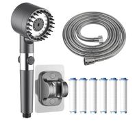 Pommeau de douche anti calcaire avec 6 pcs filtre, haute pression pommeau de douche et avec tuyau de 1,5 mètre, 3 types de jets douchette, avec Bouton D'arrêt D'eau