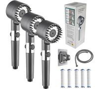 Pommeau de Douche Anti Calcaire Haute Pression avec Filtre Economie Deau,3 Modes de PulvéRisation + Pause,Tuyau Flexible de 1,5 M et Support (3pcs)