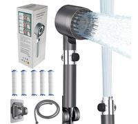 Pommeau de Douche Anti Calcaire Haute Pression avec Filtre Economie Deau,3 Modes de PulvéRisation + Pause,Tuyau Flexible de 1,5 M et Support (1pcs)