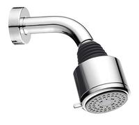 Pommeau de douche avec 2 fonctions de jet + bras mural et joint à rotule pour un usage professionnel ou privé avec buses en silicone anti-calcaire.