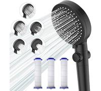 Pommeau de Douche avec 3 Filtres (Bouton Arrêt +5 Mode Jet Réglable), Pommeau de Douche Anti Calcaire, Pomme de Douche à Haute Pression Economie d’eau, Pression d'eau Bien Pour Se Laver Les Cheveux