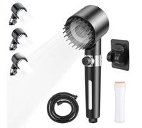 Pommeau de douche avec filtre et filtre anti-calcaire - Pommeau de douche à économie d'eau avec tuyau et support - Système de 15 filtres contre le chlore, le calcaire et la rouille - Noir - Pommeau de