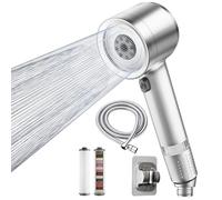 Pommeau de douche avec filtre haute pression avec système de filtration à 15 couches, tuyau de 1,5 m, quatre types de jet pour éliminer l'eau dure, le chlore résiduel, les bactéries et les métaux