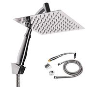 Pommeau de douche carré 20 x 20 cm en acier inoxydable Pommeau de douche anticalcaire haute pression avec tube Effet Cascade Pluie chromé brillant