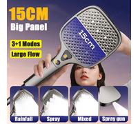 Pommeau de douche carré à grand débit, grand panneau amélioré de 15CM, 4 Modes, pomme de douche réglable, douche à main haute pression, économie d'eau Grey